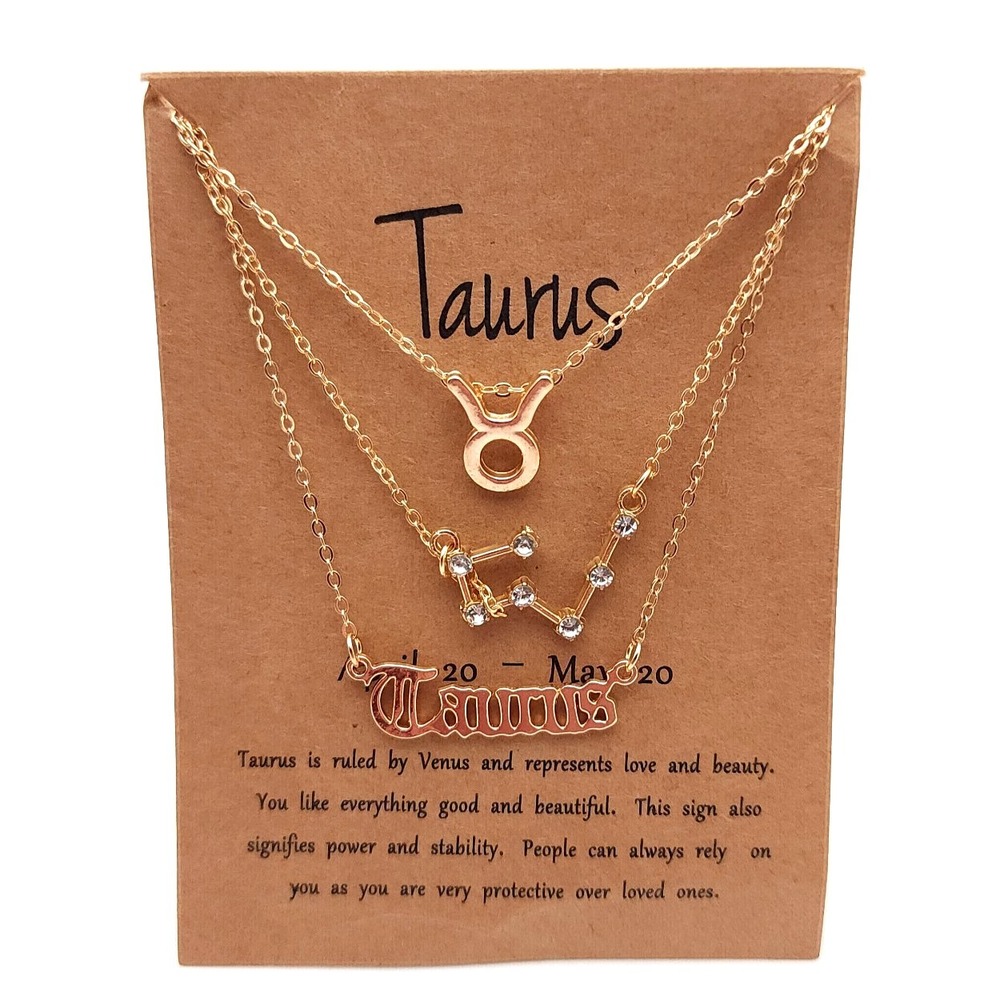 Taurus Layered Necklace Set Gold Zodiac Constellation‎ 3pc